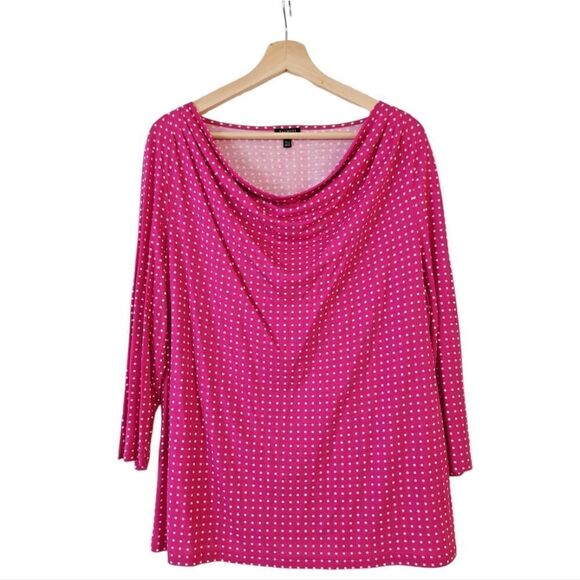 Talbots Draped Neck Hot Pink White Polka Dots 3/4 Sleeve Top Preppy XL - Picture 1 of 9